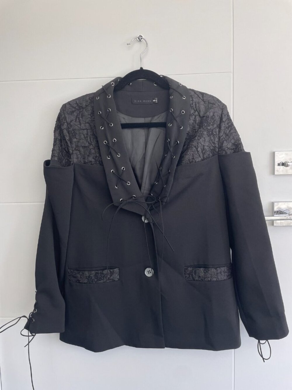 Nick Wang Black Lace-Up Grommet Blazer UK 6